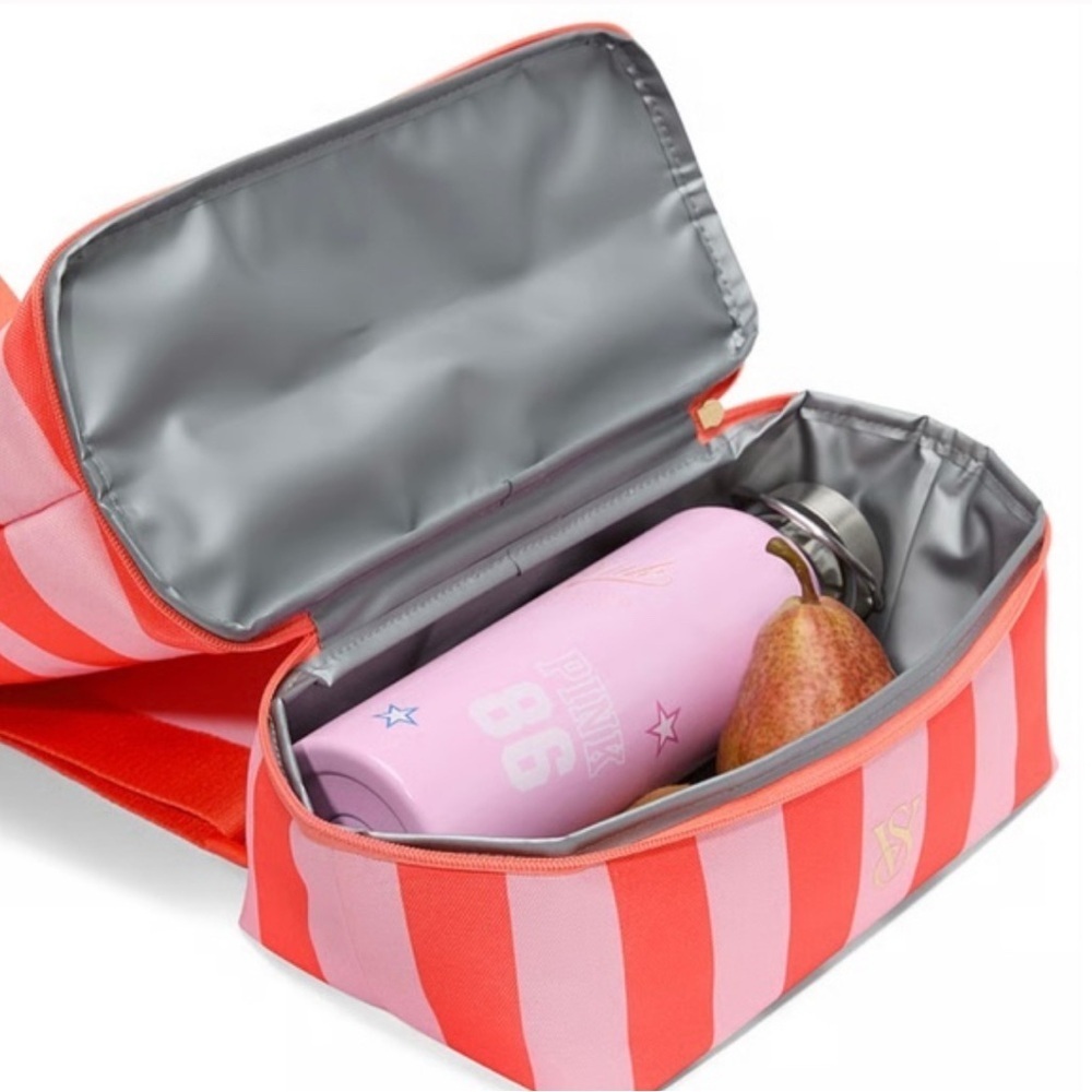 Victoria's Secret Coral and Light Pink Striped Bag - Picture 2 of 8